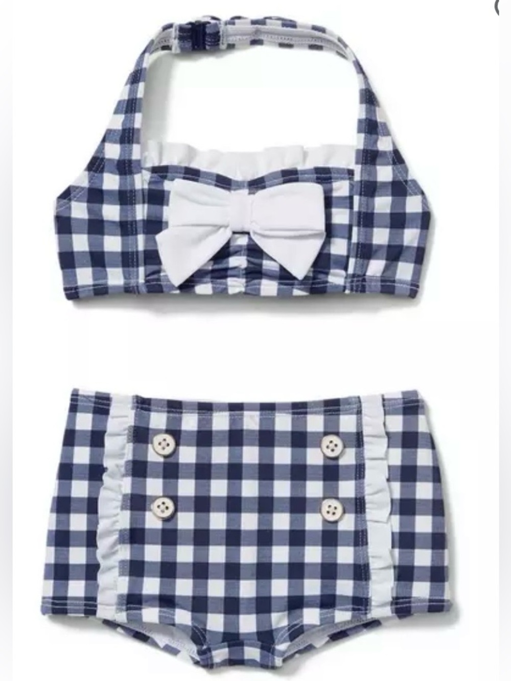 Janie & Jack Retro 2 Piece Swimsuit Gingham Nautical Preppy Navy Blue Girls 2T